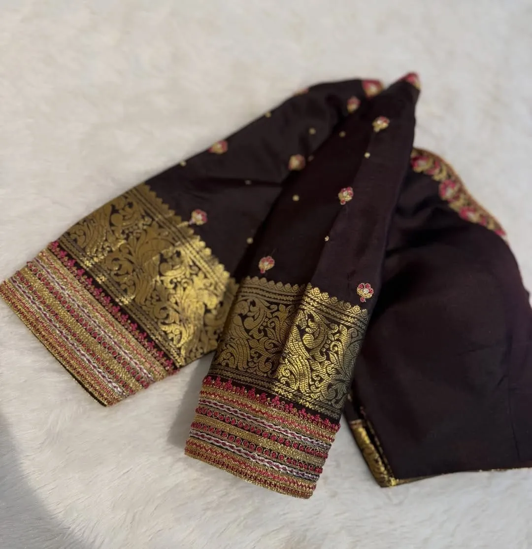 Exquisite Black Aliya Cut Blouse  Royal High Neck Maggam Embroidery