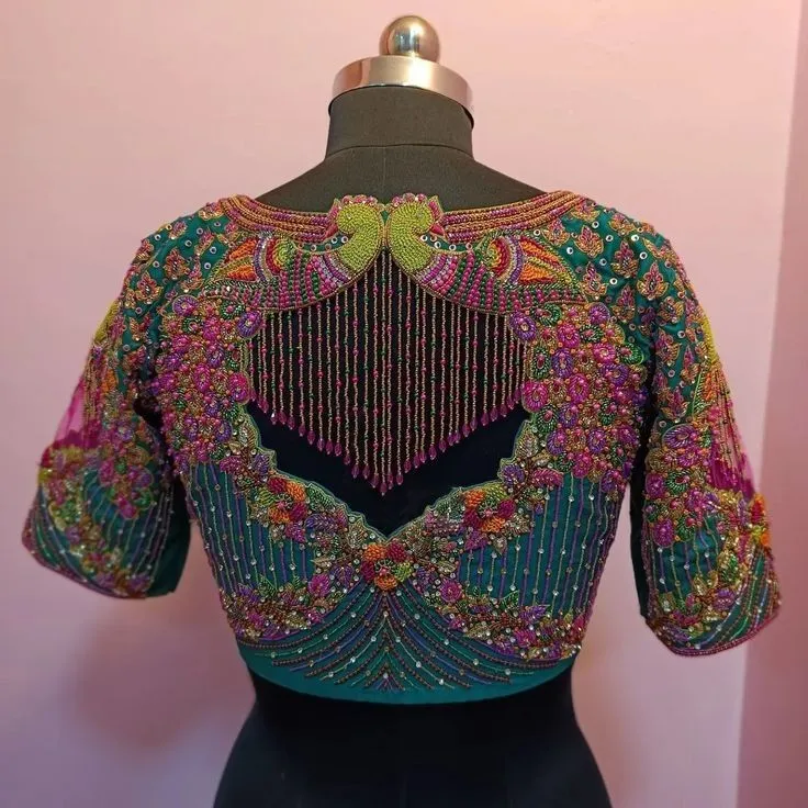 Green Grand Bridal Heavy Maggam Work Blouse  Premium Ready-to-Wear Wedding Edition