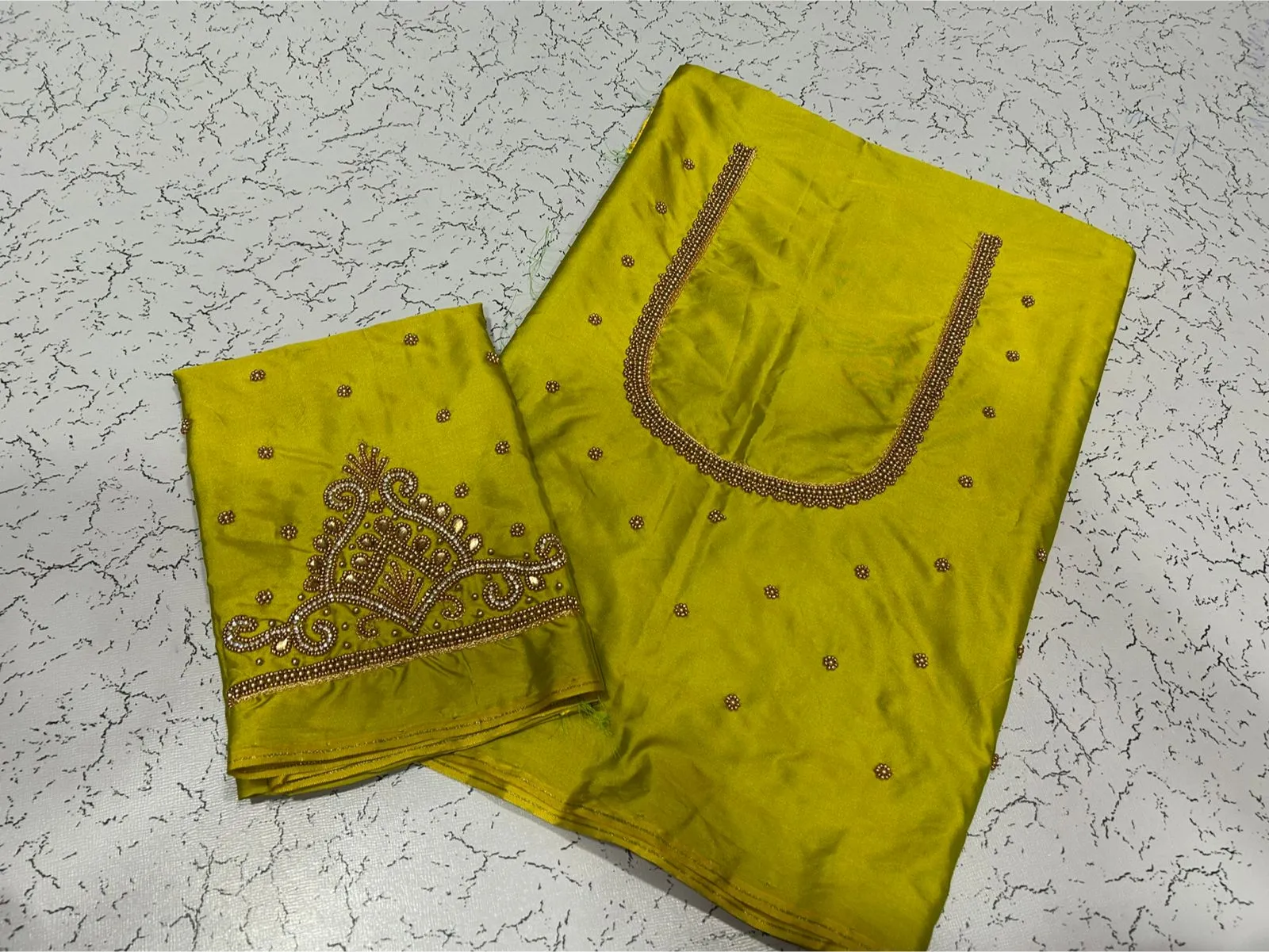 Lime Green Floral Maggam Work Blouse  Minimal Design Maximum Elegance