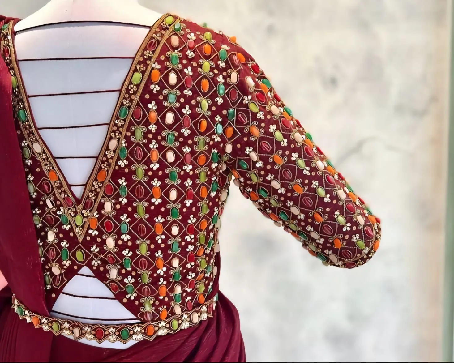 Marron Grand Bridal Heavy Maggam Work Blouse  Premium Ready-to-Wear Wedding Edition
