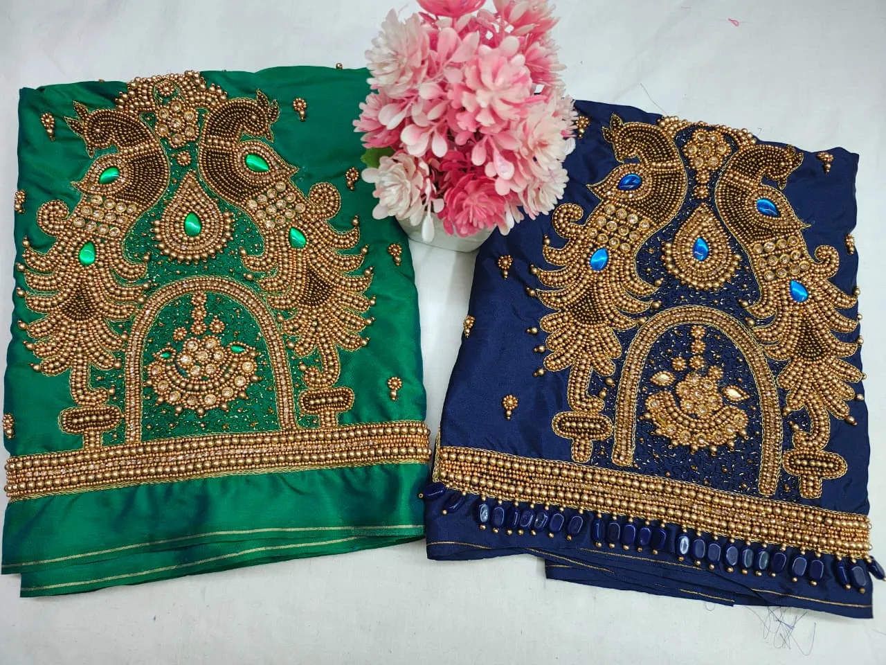 Navy Blue Peacock Aari Work Blouse Premium Handcrafted Design at Budget Price Custom Sizes Available