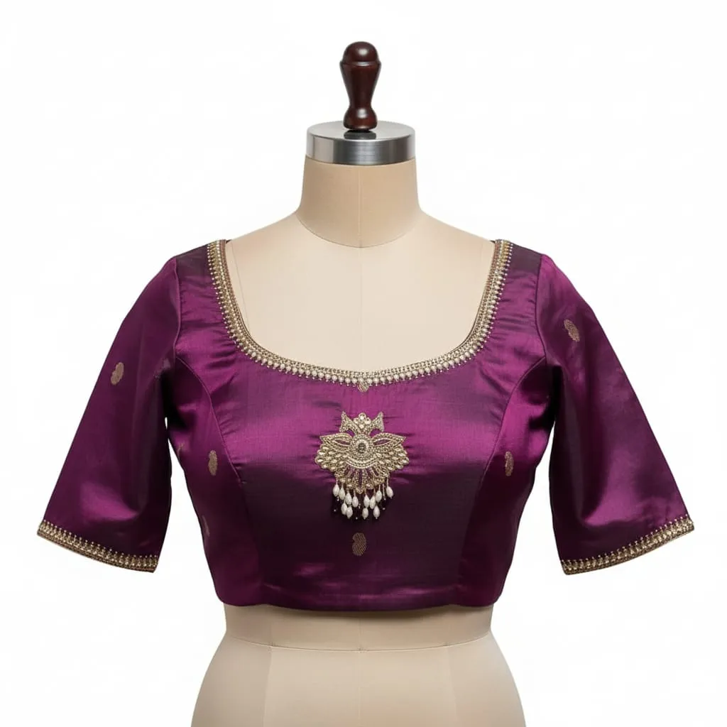 Opulent Wine Shade Bridal Maggam Work Blouse  Handmade Designer Bridalwear