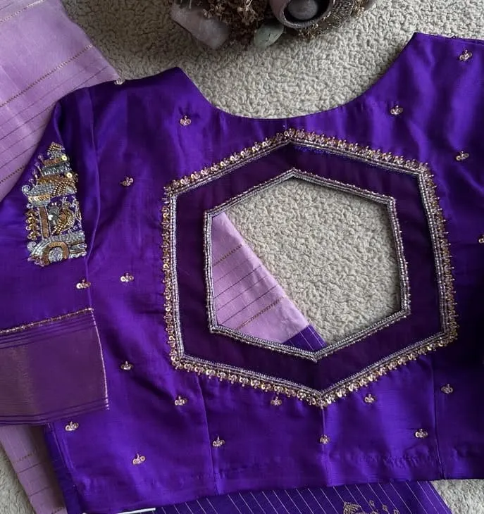 Premium Look Purple Net Bridal Blouse  Latest Maggam Work Under Budget