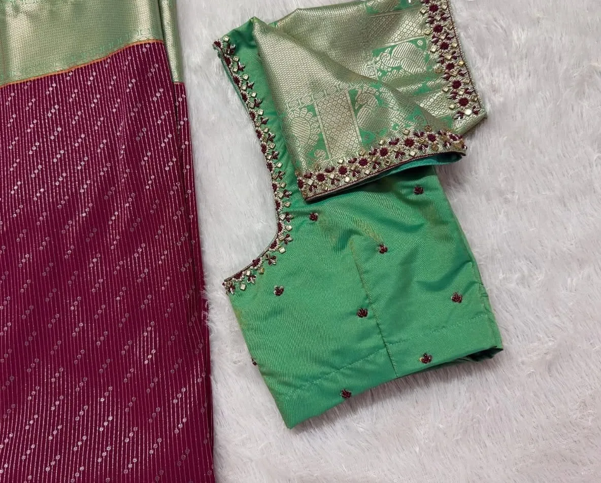 Trending Minimal Maggam Work Blouse in Parrot  Red  Affordable Luxury Buy Online - Xl