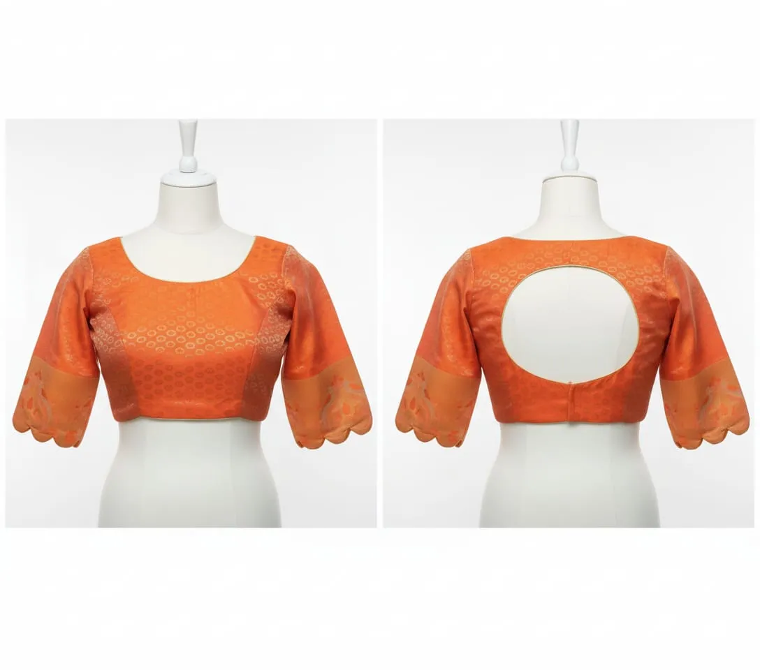 Trending Orange Cutwork Ready-to-Wear Blouse  Designer Fancy Maggam Style 2025