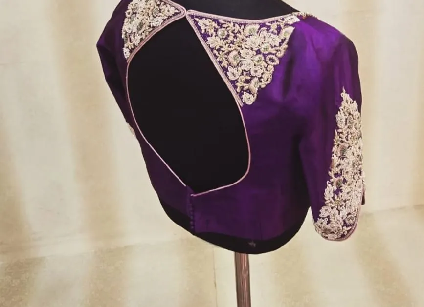 Unrivaled Deep Purple High Neck Blouse Trending Maggam Work Silk Design