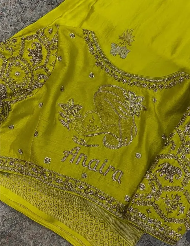 Affordable Elegance Light Green Maggam Work Blouse for Baby Shower