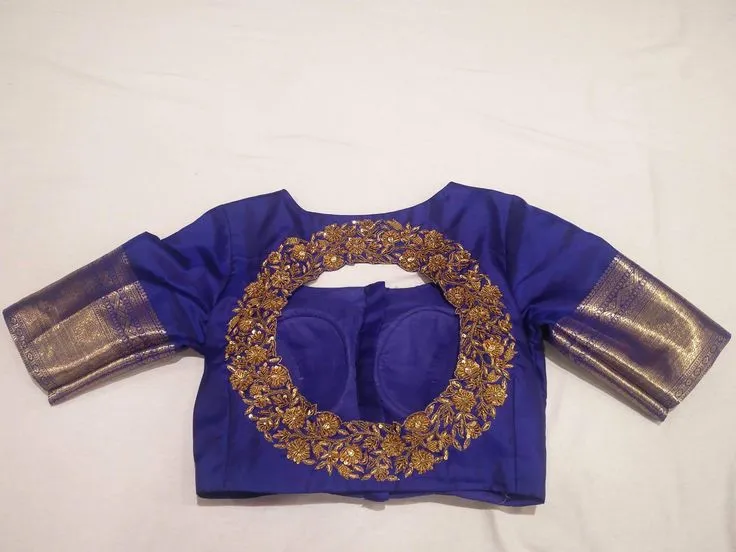 Authentic Aari Maggam Work Blouse Regal Royal Blue Silk for a Stunning Wedding Look