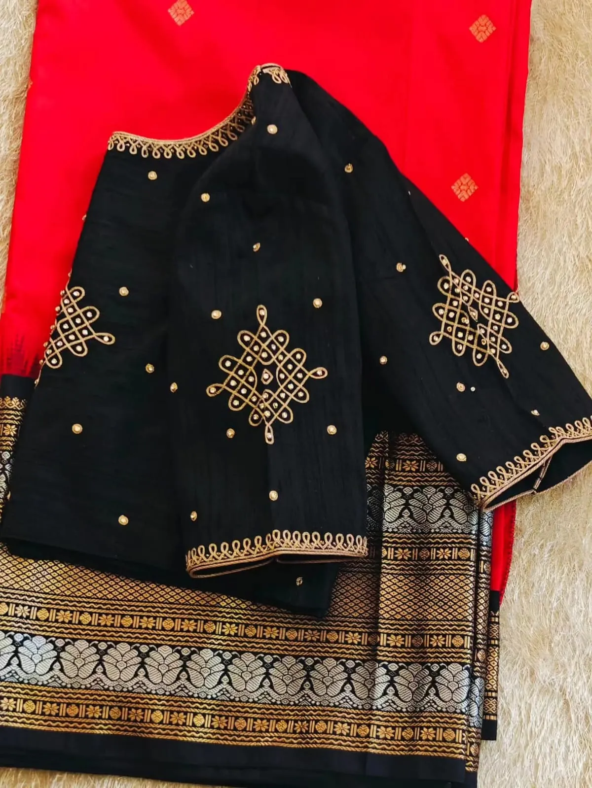 Black Traditional Muggu Design Maggam Aari Work Saree Blouse  Designer Party Wear  Buy Online