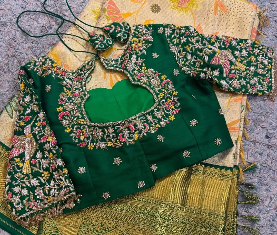 Buy Bottle Green Wedding Maggam Work Blouse Online  Premium Handmade Bridal Blouse
