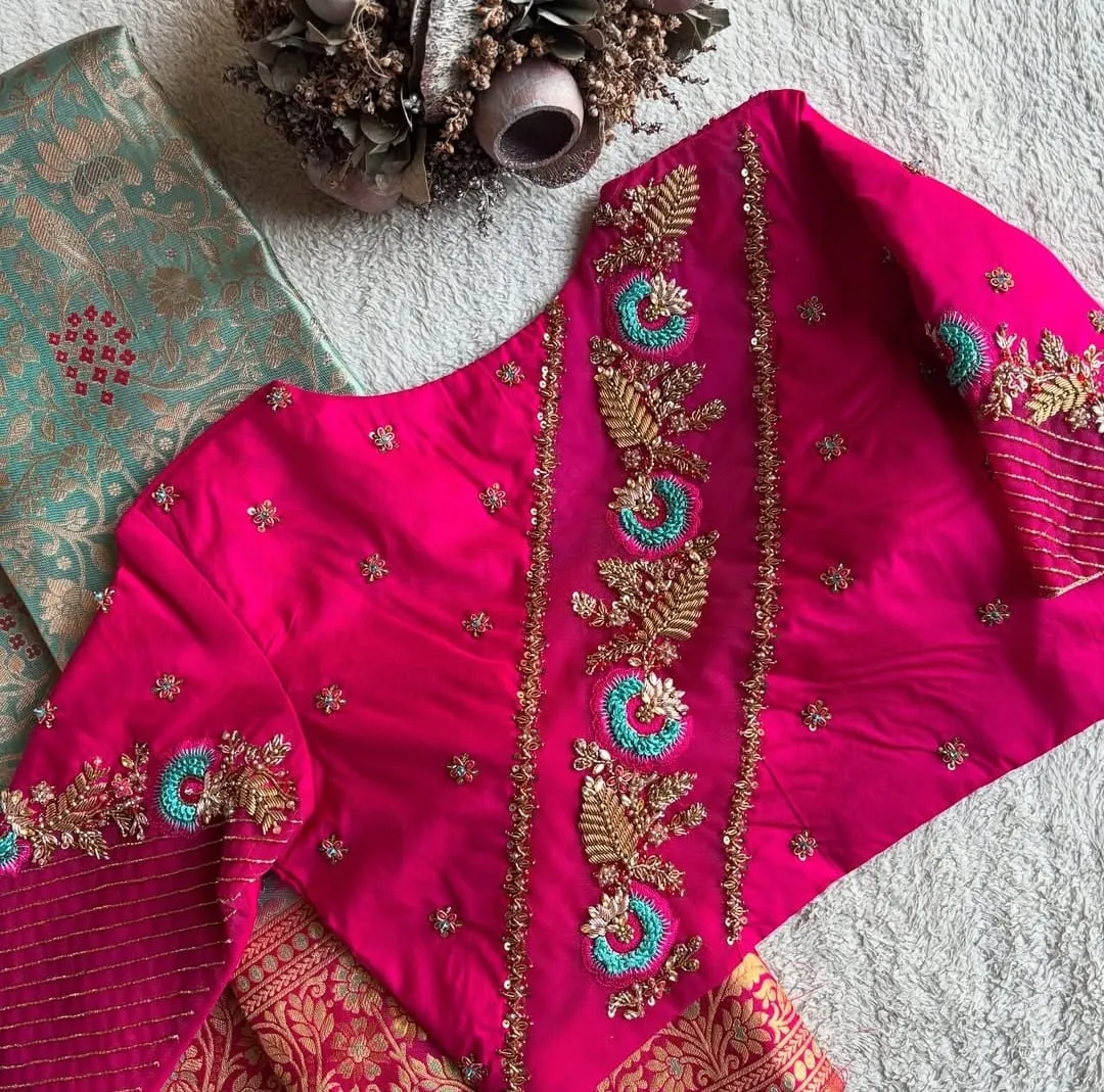 Buy pink zardosi hand embroidery high neck blouse online