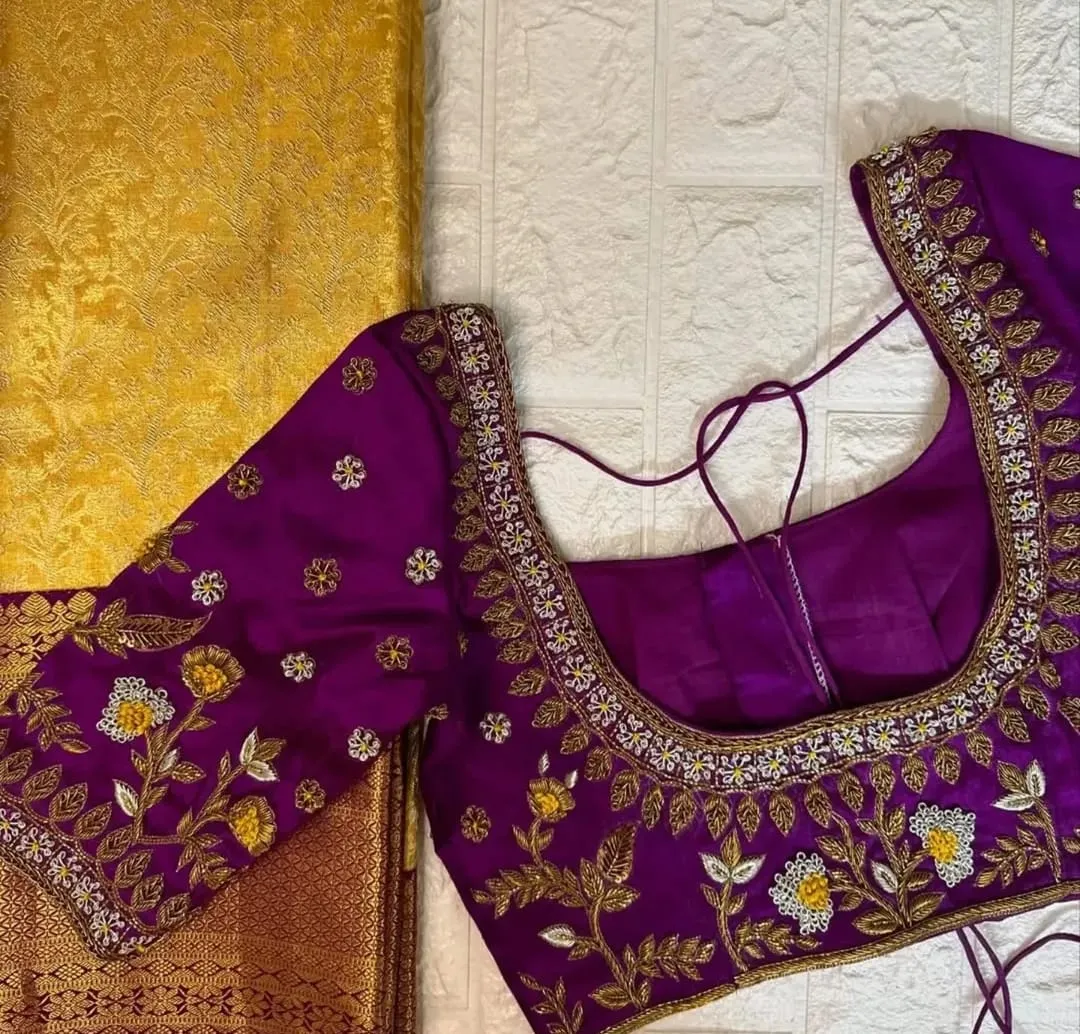 Chic Trendy Purple Pink Wedding Blouse  Luxury Handmade Maggam Design