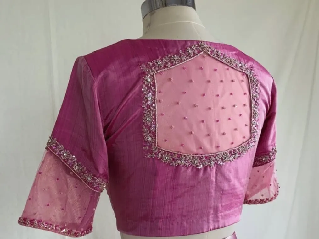 Designer Baby Pink Net Blouse with Detailed Maggam Work Customizable  Ready to Ship