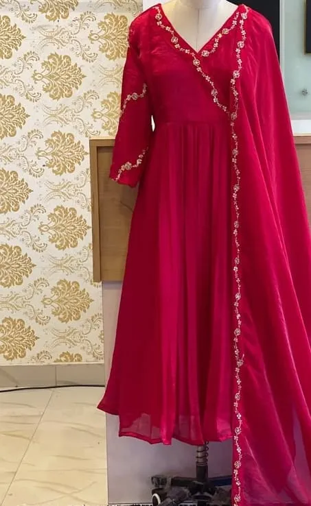 Designer Pink Long Anarkali Suit  Latest FullSleeves Maggam Work at a Smart Price