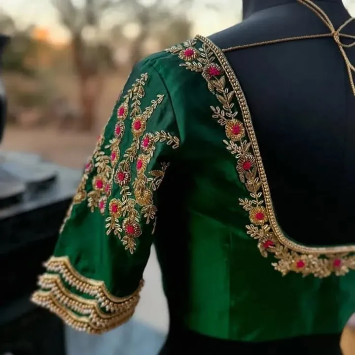 Elegant Bottle Green Maggam Work Blouse  Luxury Wedding  Reception Wear