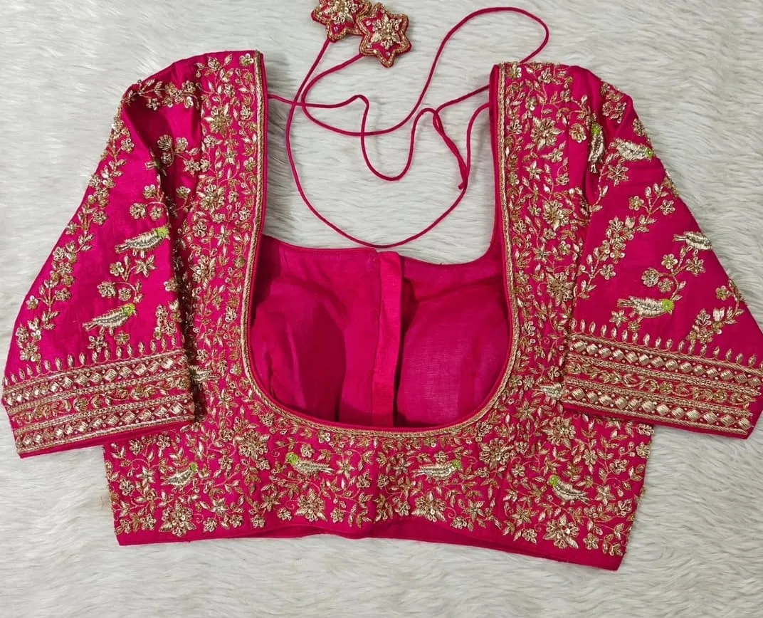Elegant Pink Raw Silk Maggam Aari Work Blouse  Perfect for Bridal  Weddings