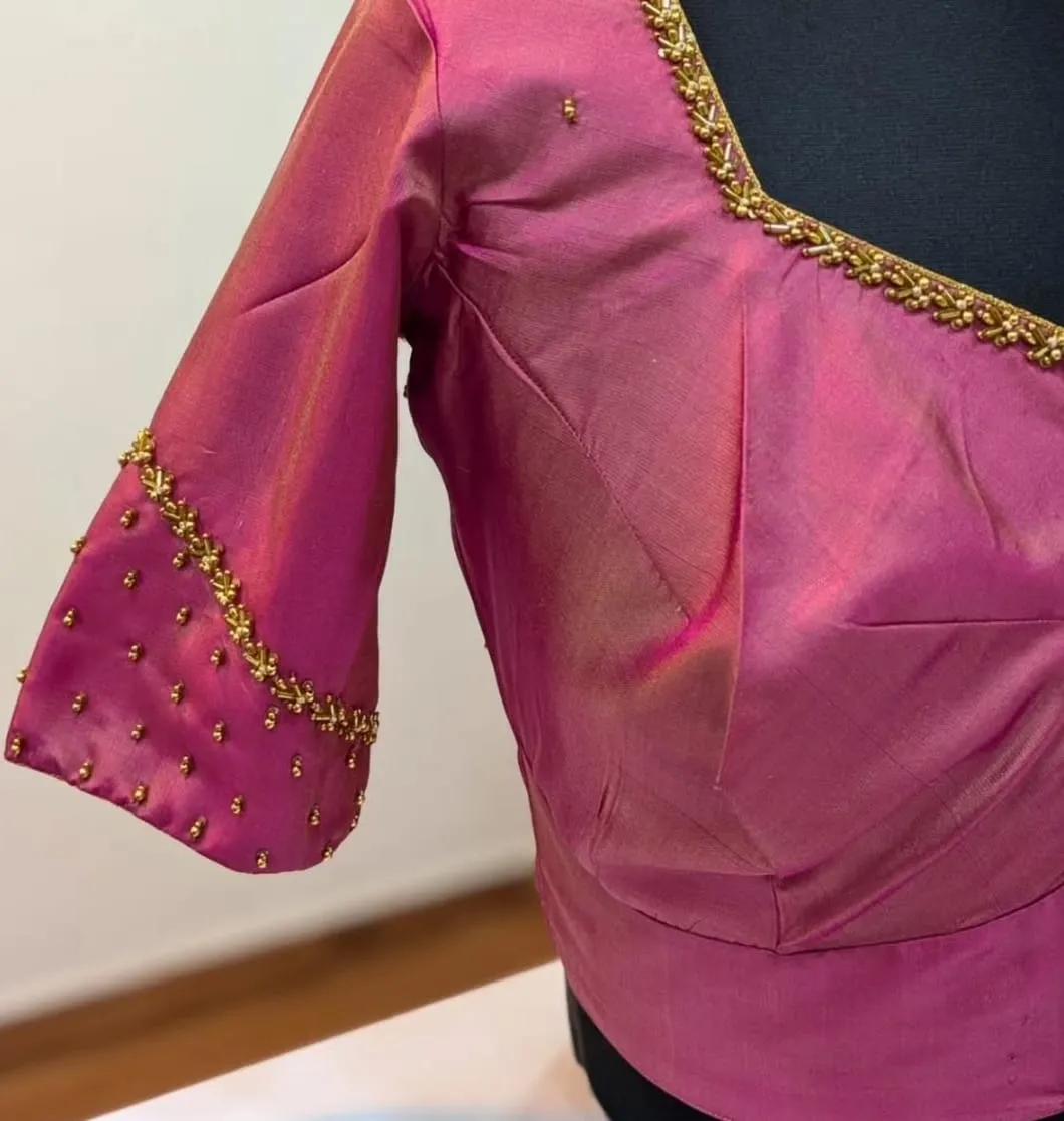 Elegant Tissue Pink Maggam Work Blouse  Lightweight Designer Blouse for Weddings