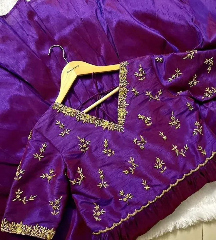 Elite Purple Raw Silk Aari Work Gown  Custom Maggam Bridal Party Dress for High Visibility Events