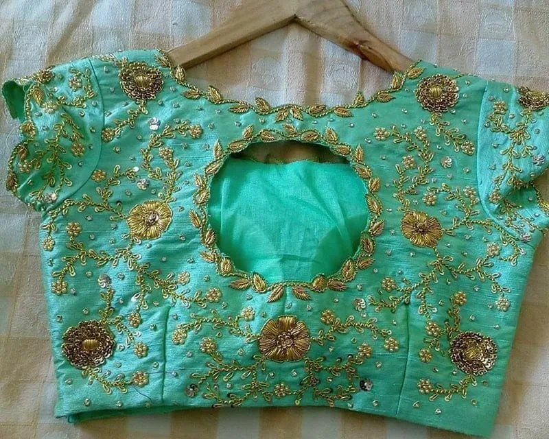 Exclusive CustomMade Sea Green Aari Maggam Blouse  Heavy Handwork Designer Wedding Saree Top Indian Ethnic Wear