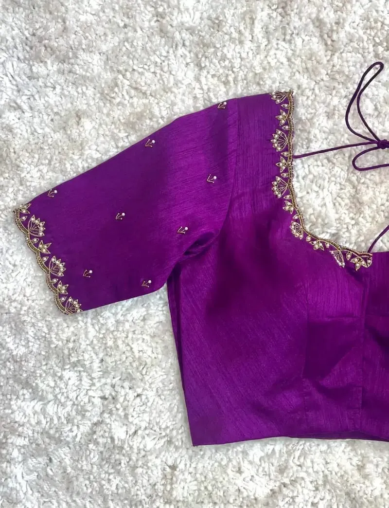 Exclusive Purple Maggam Work Blouse  Handmade Zardosi Craftsmanship