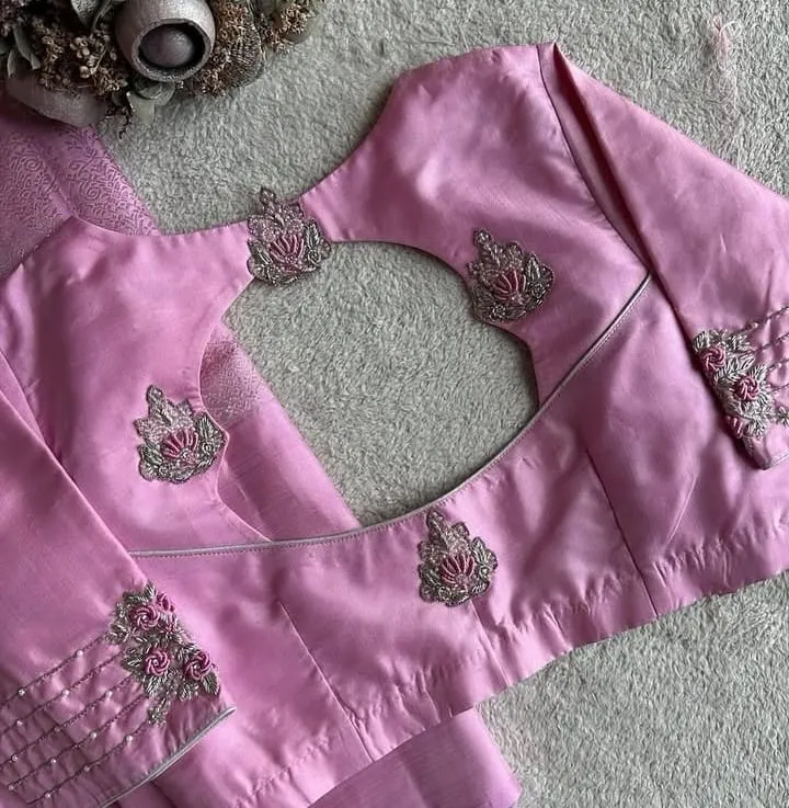 Exquisite Baby Pink Maggam Work Blouse Budget Friendly Designer Wedding Wear