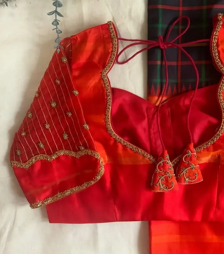 Fresh Orange Hand Embroidered Maggam Work Blouse  Under Budget Wedding Designer Blouse