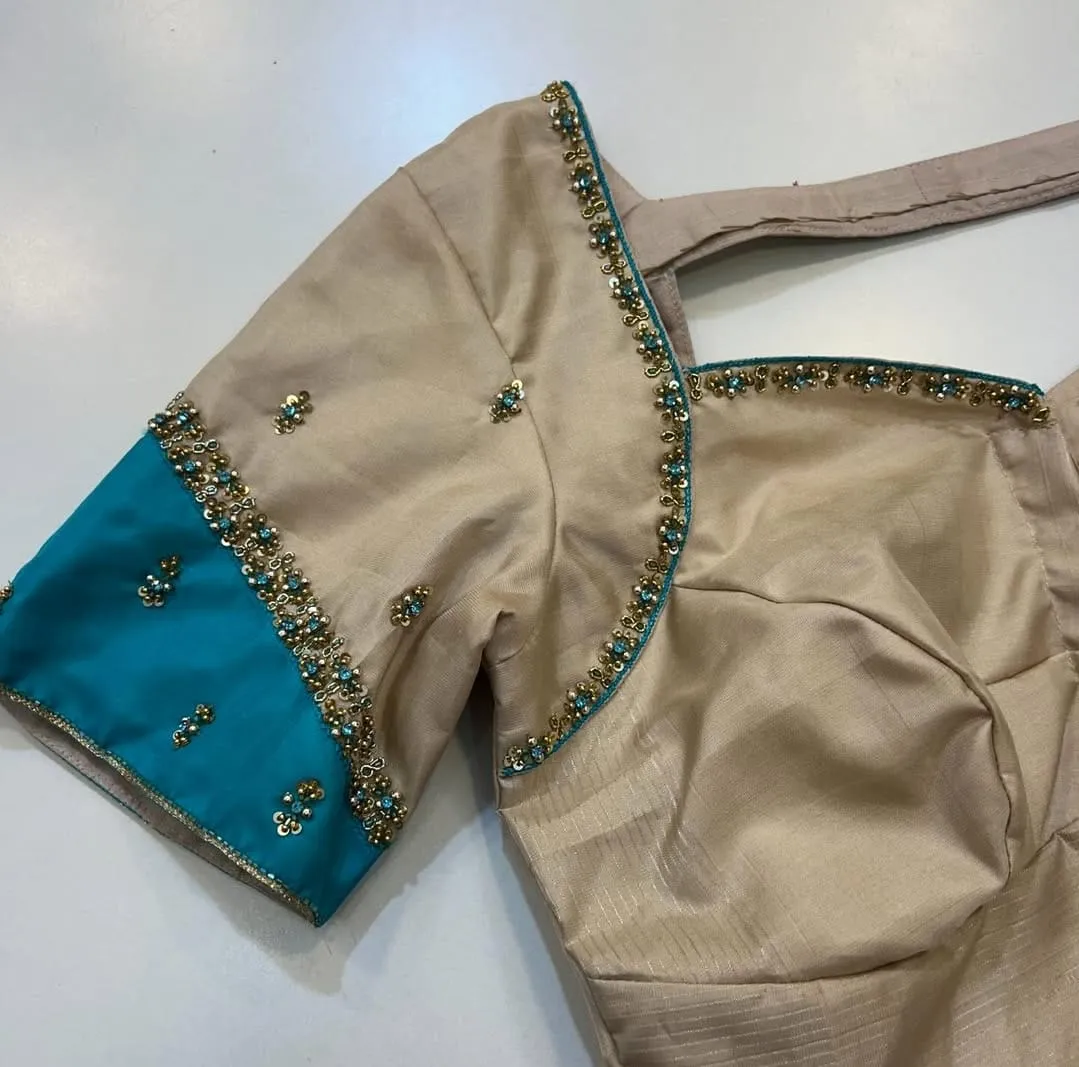 Gold Colour Maggam Work Blouse Design Bridal Handcrafted Aari Zardosi Blouse