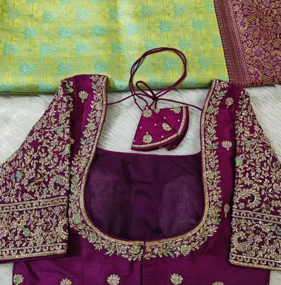 Grand Purple Bridal Blouse Online  Premium Raw Silk with Maggam Aari Work at Best Price
