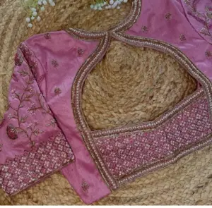 Traditional Bridal Maggam Work Blouse in Pink and Gold