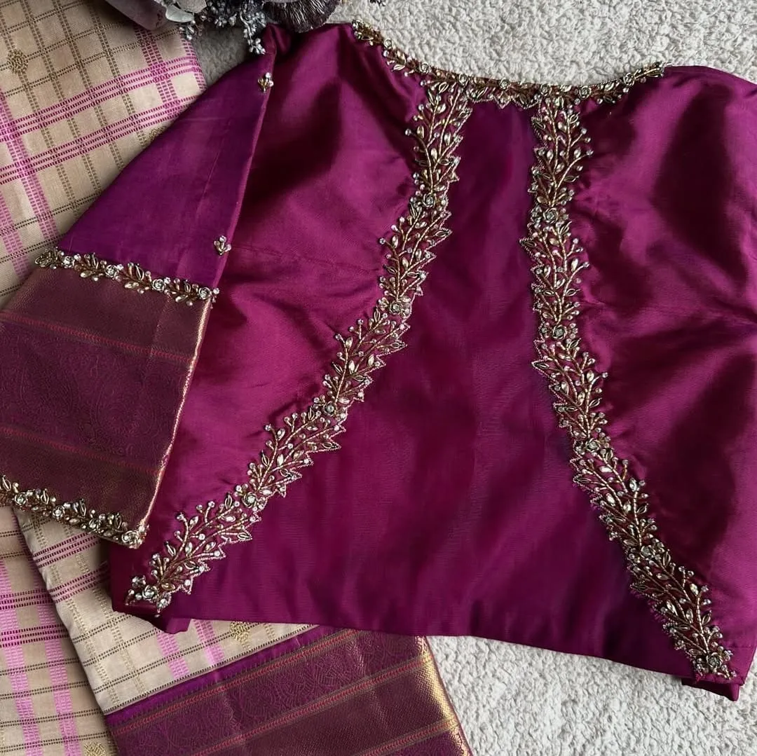 Handmade Mejantha Pink Maggam Work Blouse with High Neck  Ethnic Designer Collection
