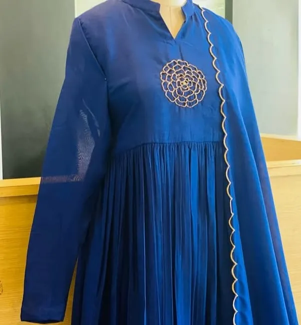 High Neck Blue Maggam Work Anarkali Suit  Latest Trend Elite Craftsmanship