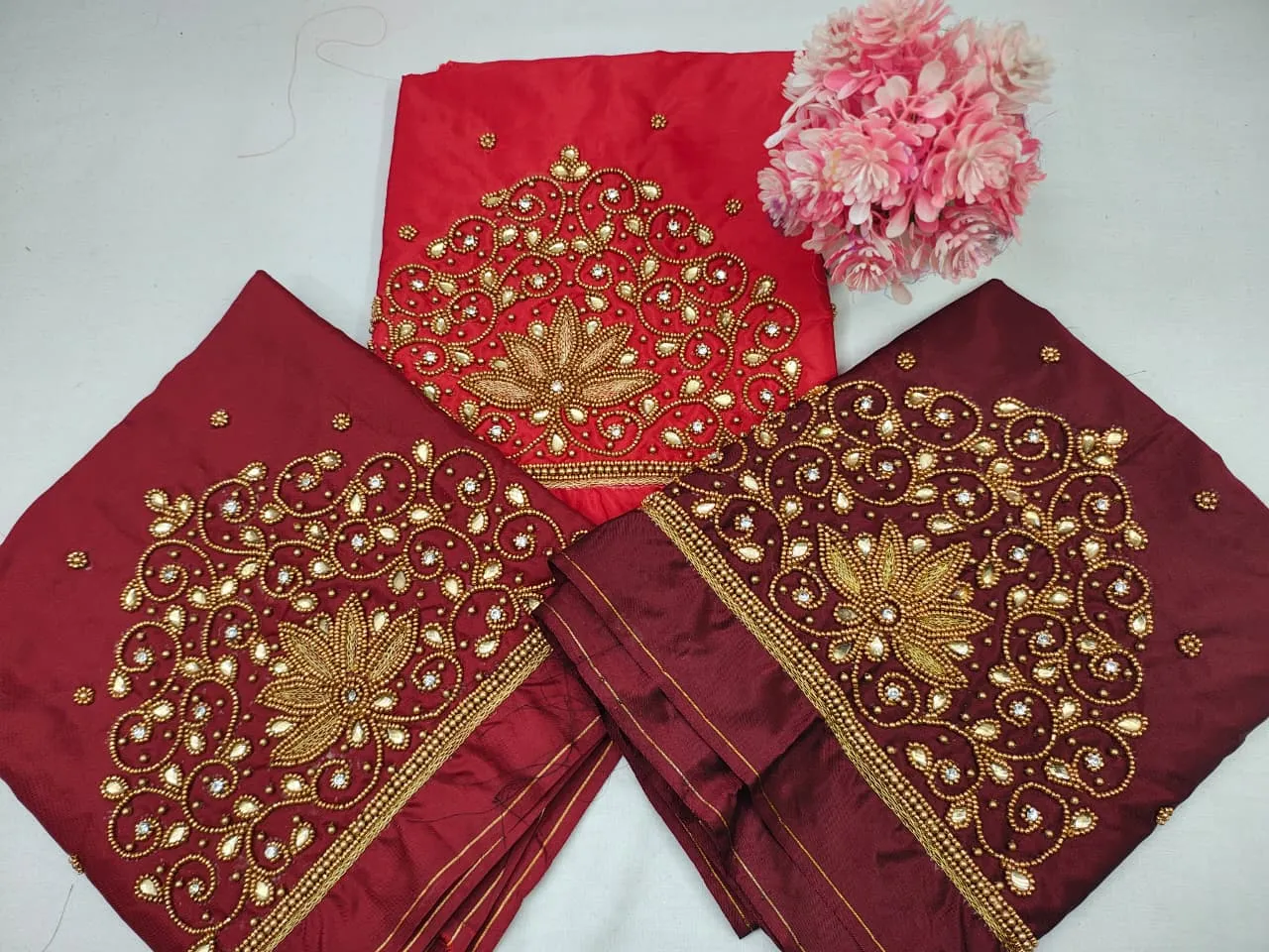 HighQuality Maroon Beaded Floral Maggam Work Blouse  PocketFriendly Elegance