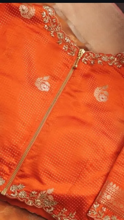 Latest Orange High Neck Bridal Maggam Work Blouse  Shop Designer Collection