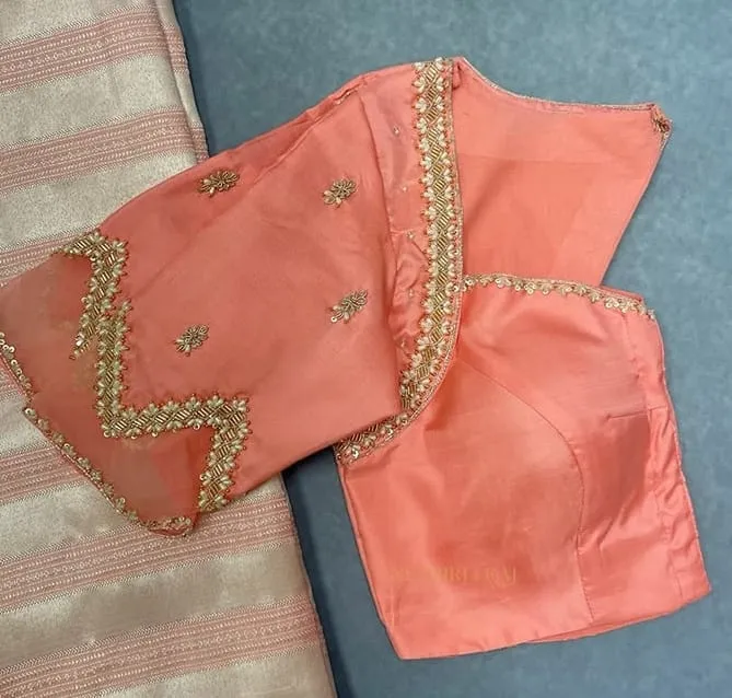 Latest Peach Net Maggam Work Blouse Premium Look at Affordable Price