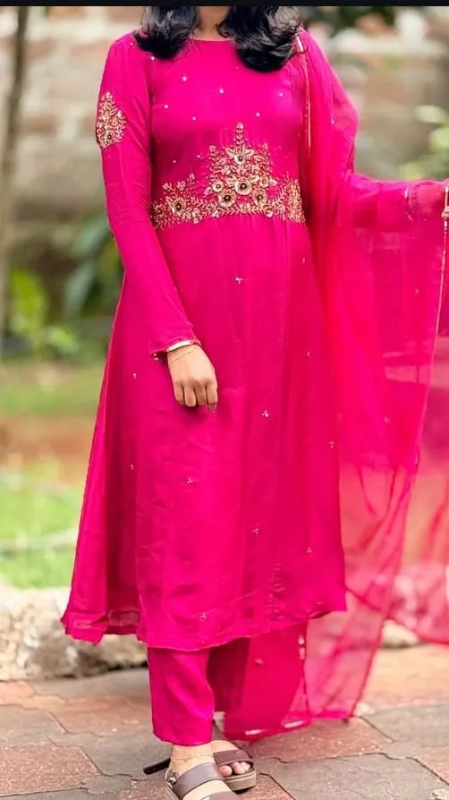 Latest Pink Maggam Work Anarkali Suit Elegant FullSleeves Party Wear Under Budget