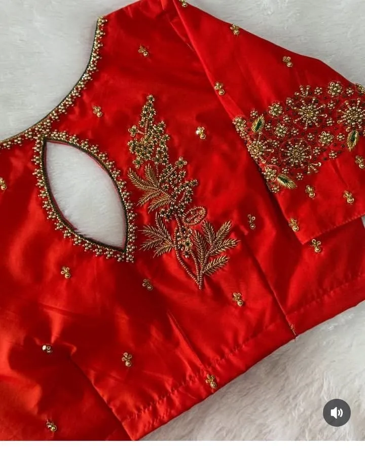 Latest Red High Neck Maggam Work Designer Blouse  Must-Have Under Budget