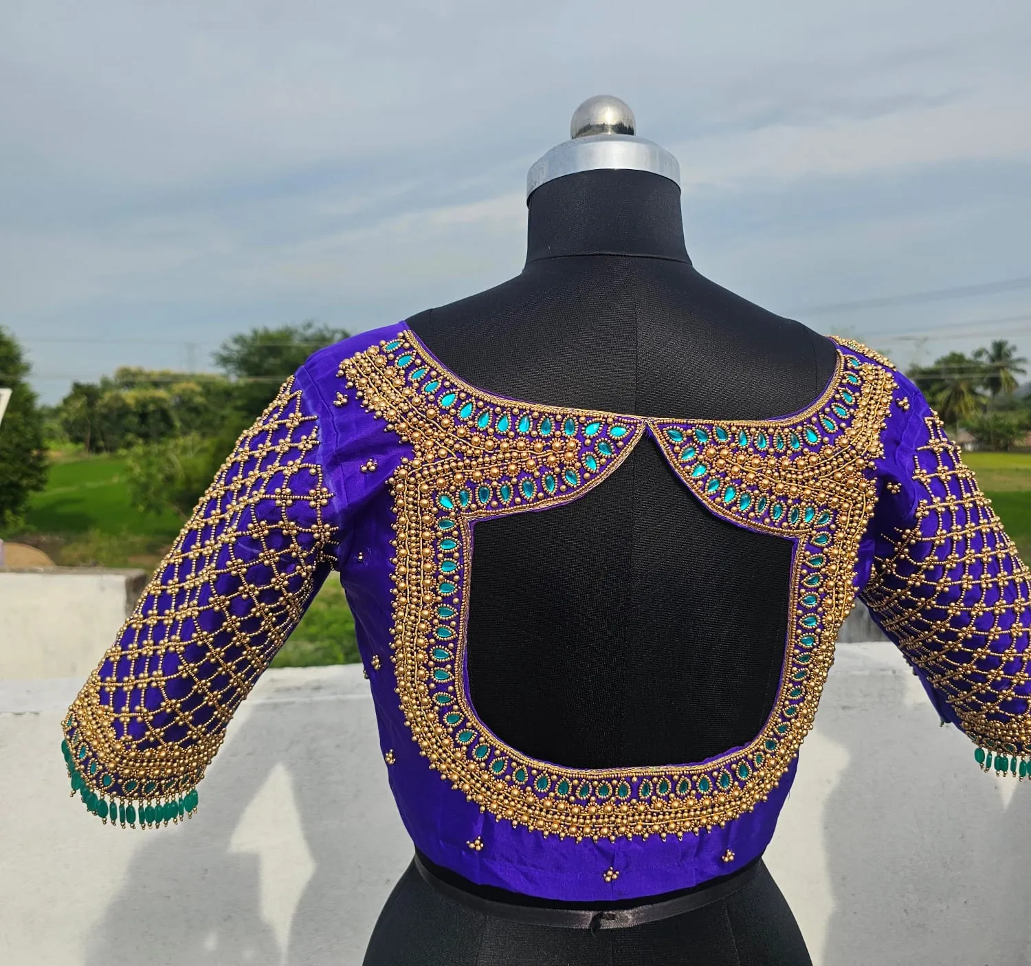 MUSTHAVE Blue Grand Maggam Aari Blouse Latest Designer Bridal Saree Top  Ship Worldwide