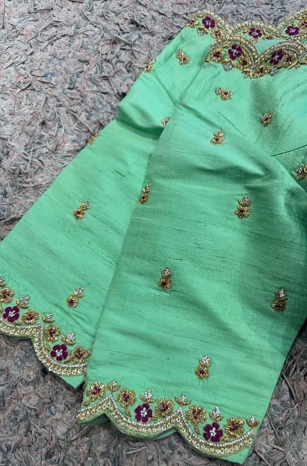 New Arrival Chic Mint Green Cutwork Blouse Steal Maggam Work On Sale