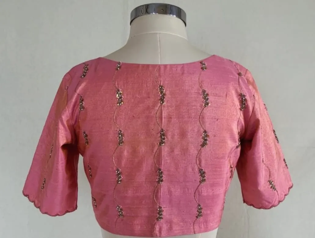 Peach Boat Neck Designer Maggam Work Blouse  Premium Bridal Handcrafted Design