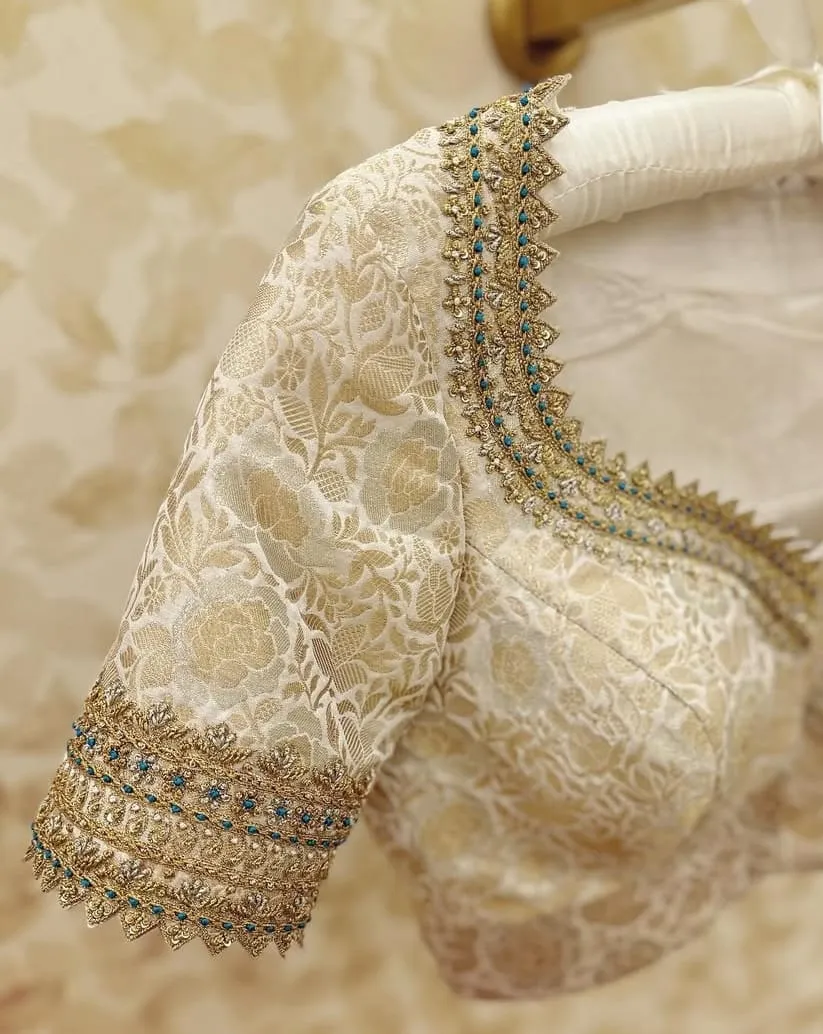 Premium Half White Party Blouse with Zari Knot  Maggam Aari Embroidery  Buy Online