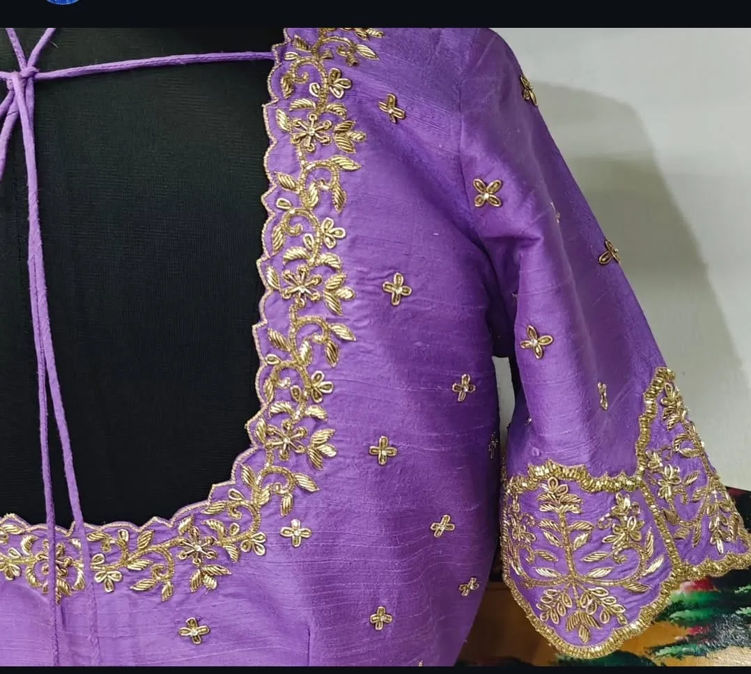 Premium Lavender Zardosi Cutwork Maggam Blouse for Weddings  Handcrafted Elegance