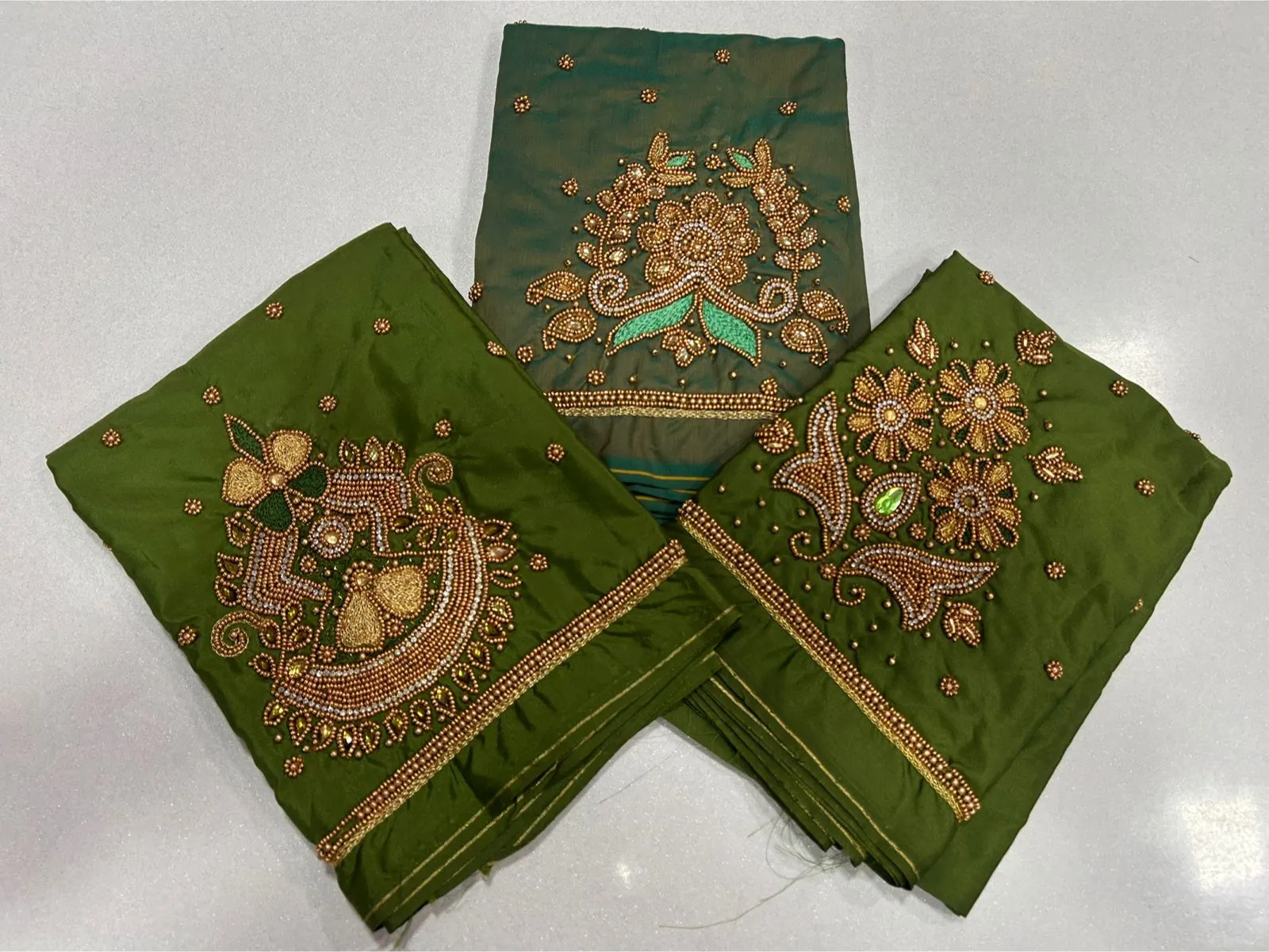 Premium Silk Green Maggam Blouse Piece  Custom Tailoring Embroidery Work