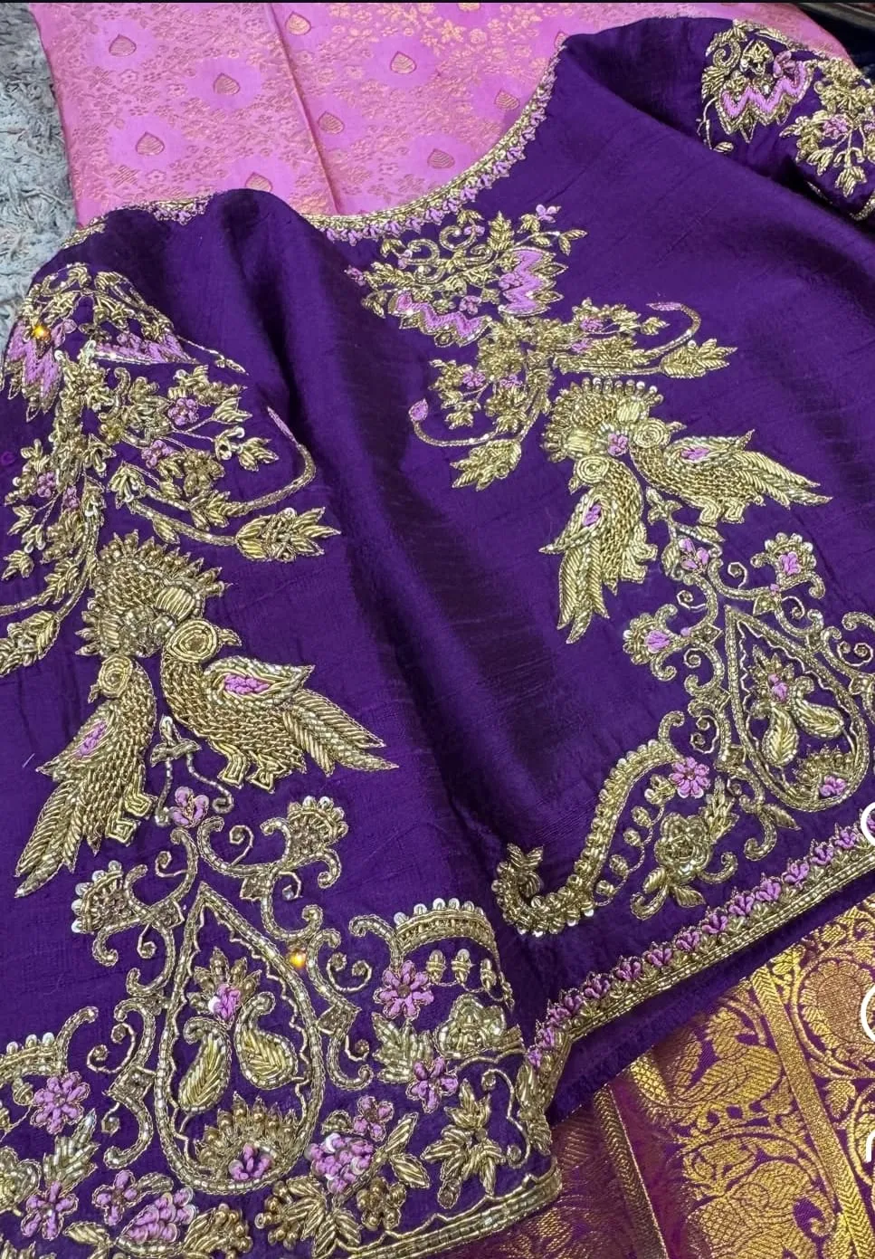 Purple Peacock Maggam Work Blouse Affordable Grand Designer Wear