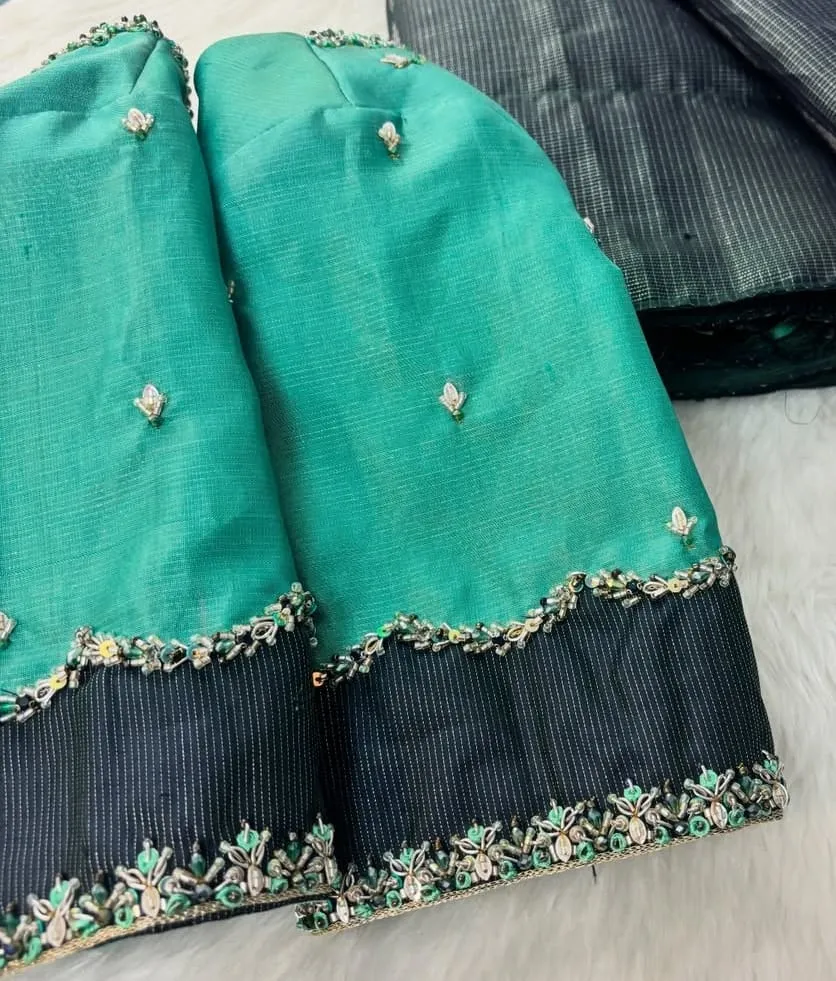 Rama Green Designer Maggam Aari Work Saree Blouse  Simple Elegant Party Wear  Buy Online