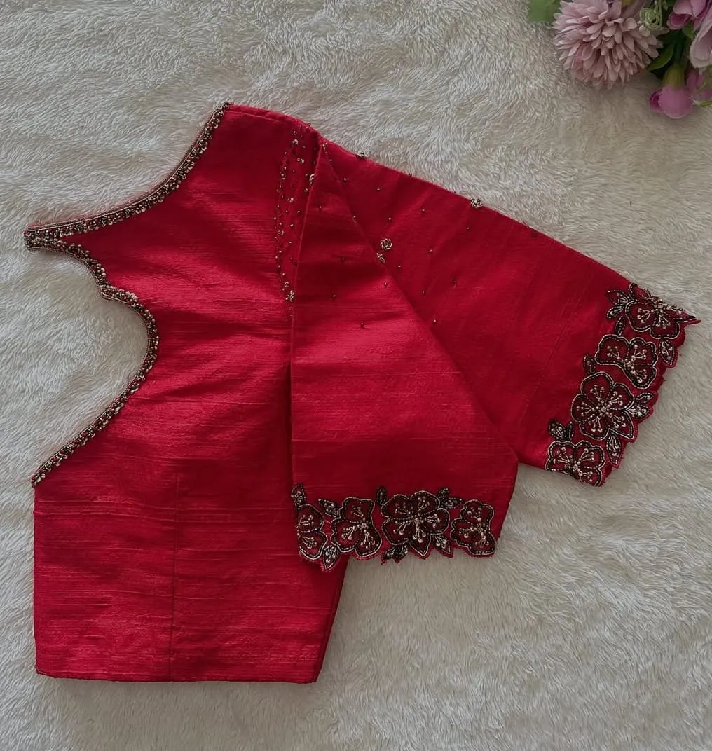 Red Bridal Maggam Work Blouse Design  Heavy Zardosi  Aari Handwork