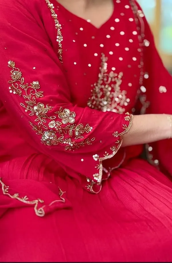 Red FullSleeves Maggam Work Anarkali Suit  Premium Designer Look HighEnd Finish