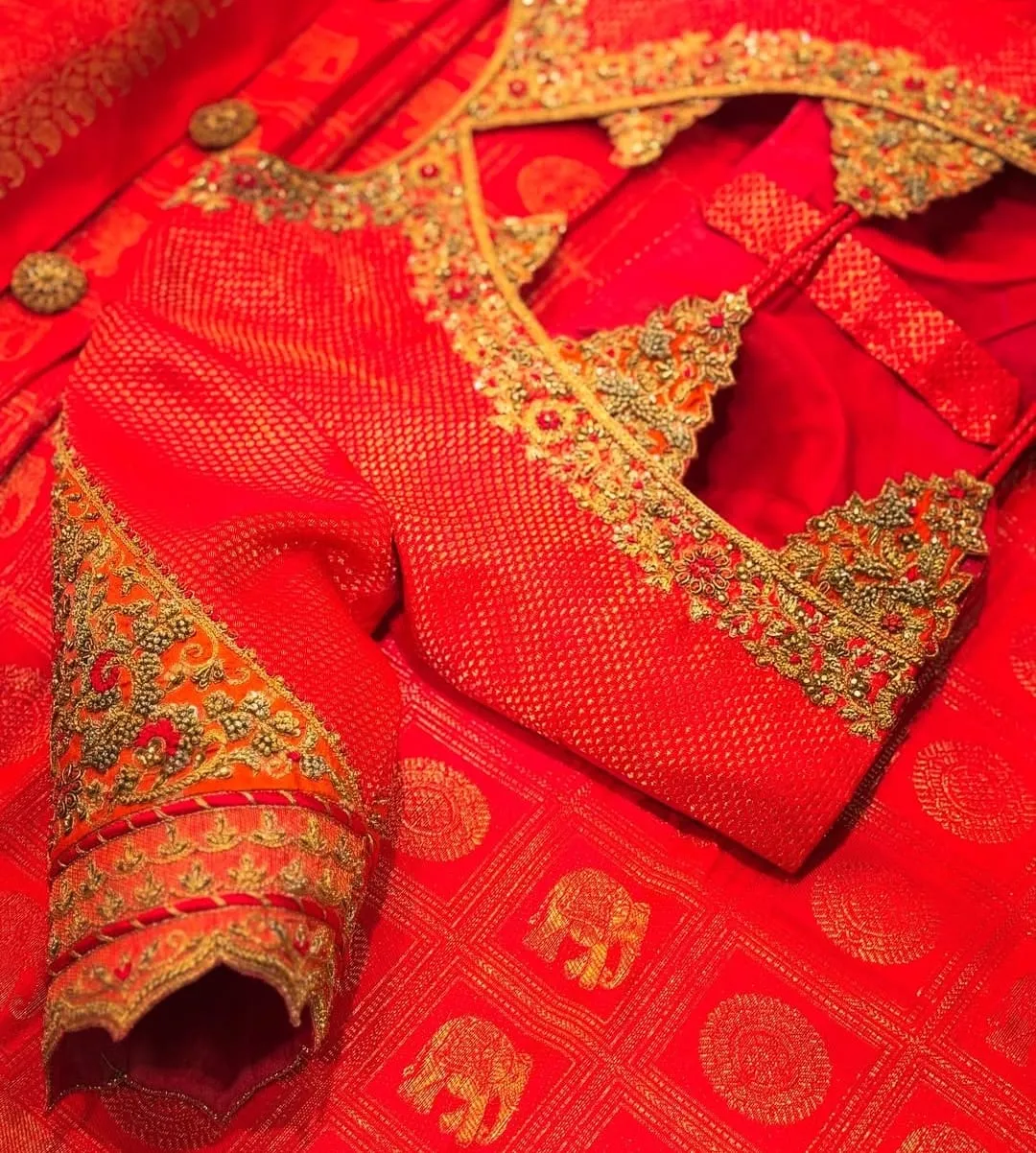 Traditional Bridal Maggam Work Blouse in Red