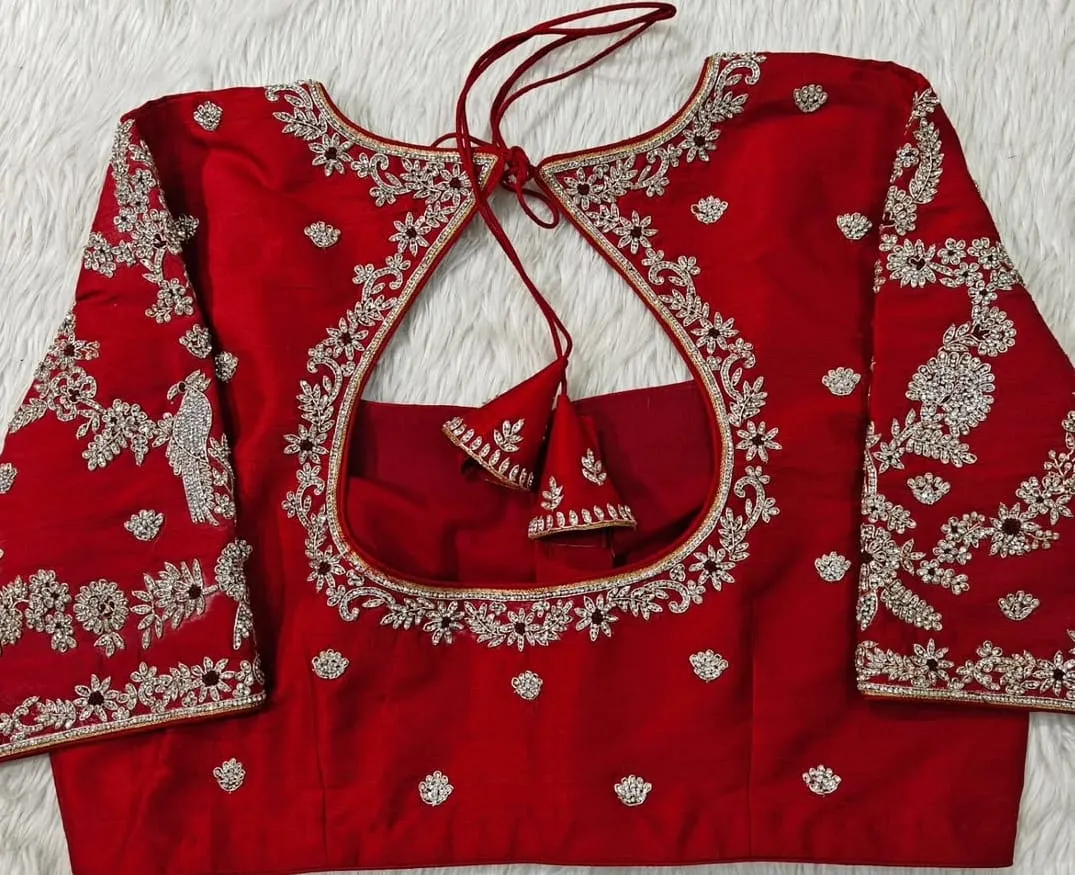 Red Stone Maggam Work Bridal Blouse Design for Wedding  Buy Online