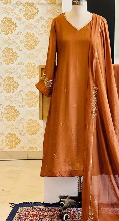 Rust Bronze FullSleeves Maggam Work Anarkali  HighQuality Party Wear at a Smart Price