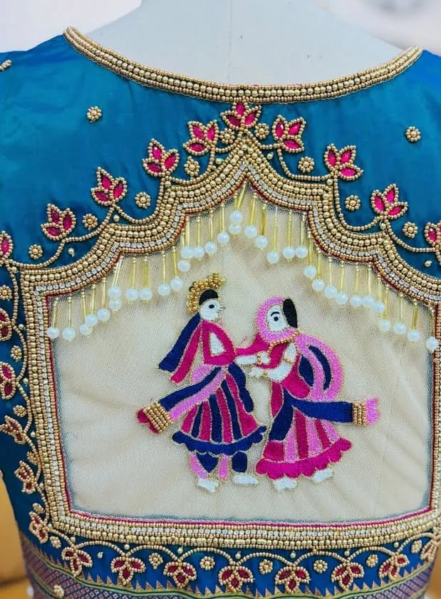 Shop Blue Wedding Palki Design Maggam Work Blouse  High Quality  Affordable